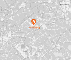 Karte von Heinsberg. Der Standort des Schulungszentrums ist orange markiert.