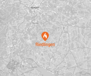 Karte von Riedlingen. Der Standort des Schulungszentrums ist orange markiert.