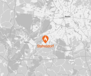 Karte von Stahnsdorf. Der Standort des Schulungszentrums ist orange markiert.