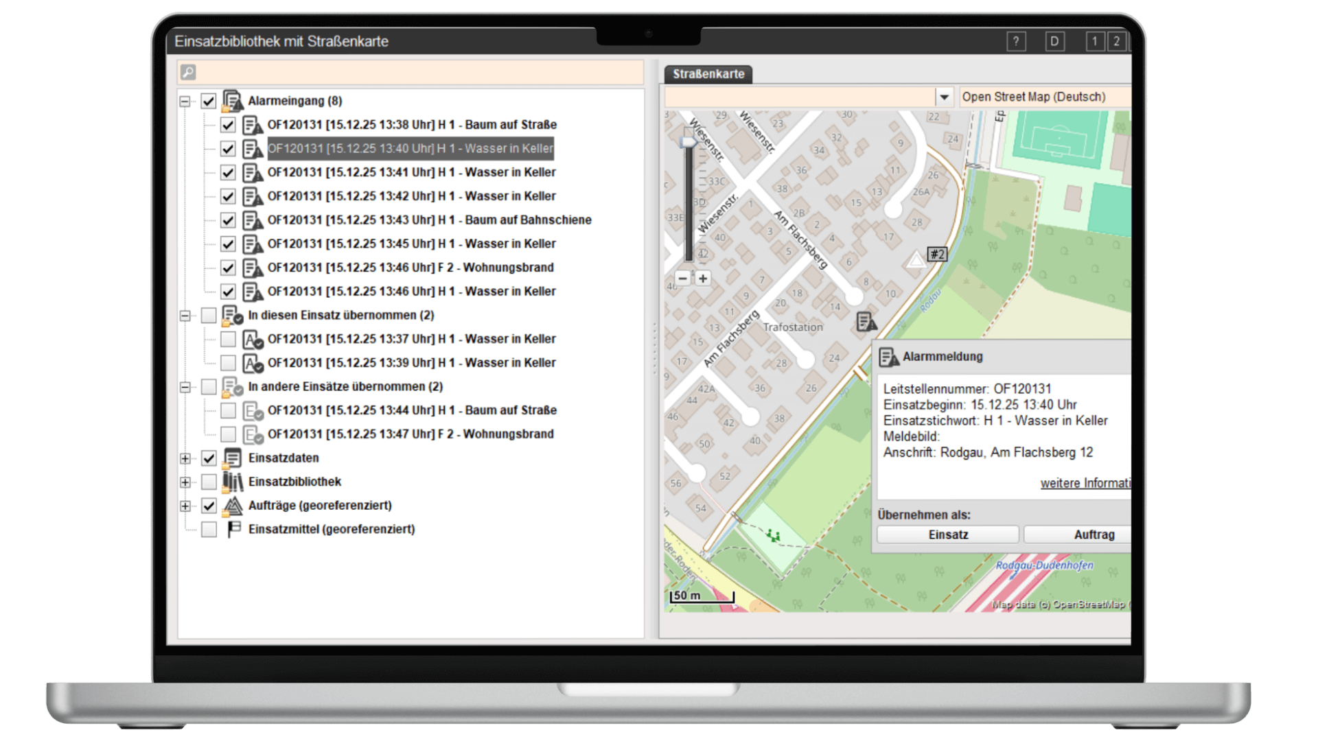 Alarmverarbeitung LITE | PLUS – Alarmanzeige in Straßenkarte