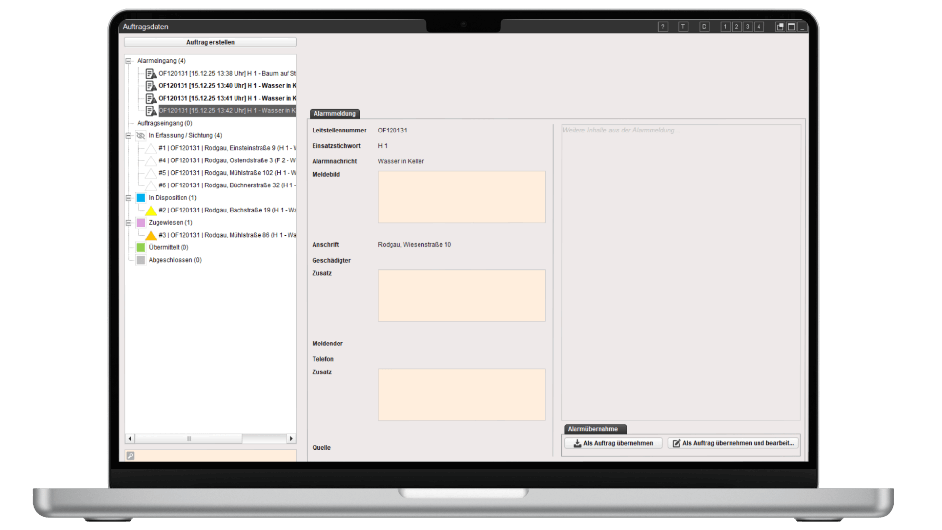 Alarmverarbeitung LITE | PLUS – Auftrag aus Alarmmeldung